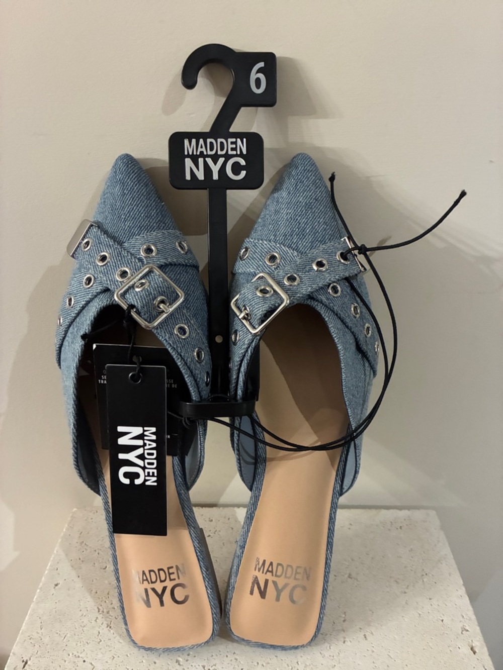 Steve Madden Denim Pointed Mule shoe Buckle - Light Blue NEW Jean silver NEW